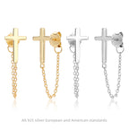 Boucles d'oreilles pour femme motif croix avec chaîne élégante