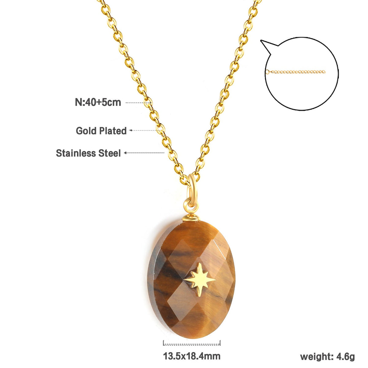 Collier pour femme avec pendentif goutte étincelant et acier inoxydable doré