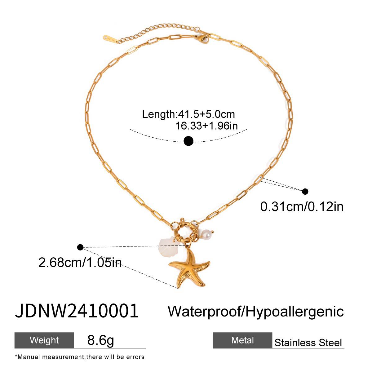 Collier pour femme motif coquillage en acier inoxydable hypoallergénique