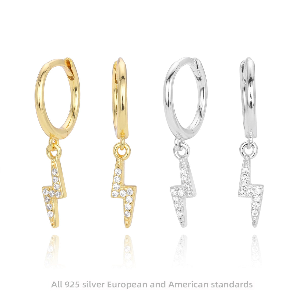 Boucles d'oreilles éclair en argent sterling 925 et zirconiums