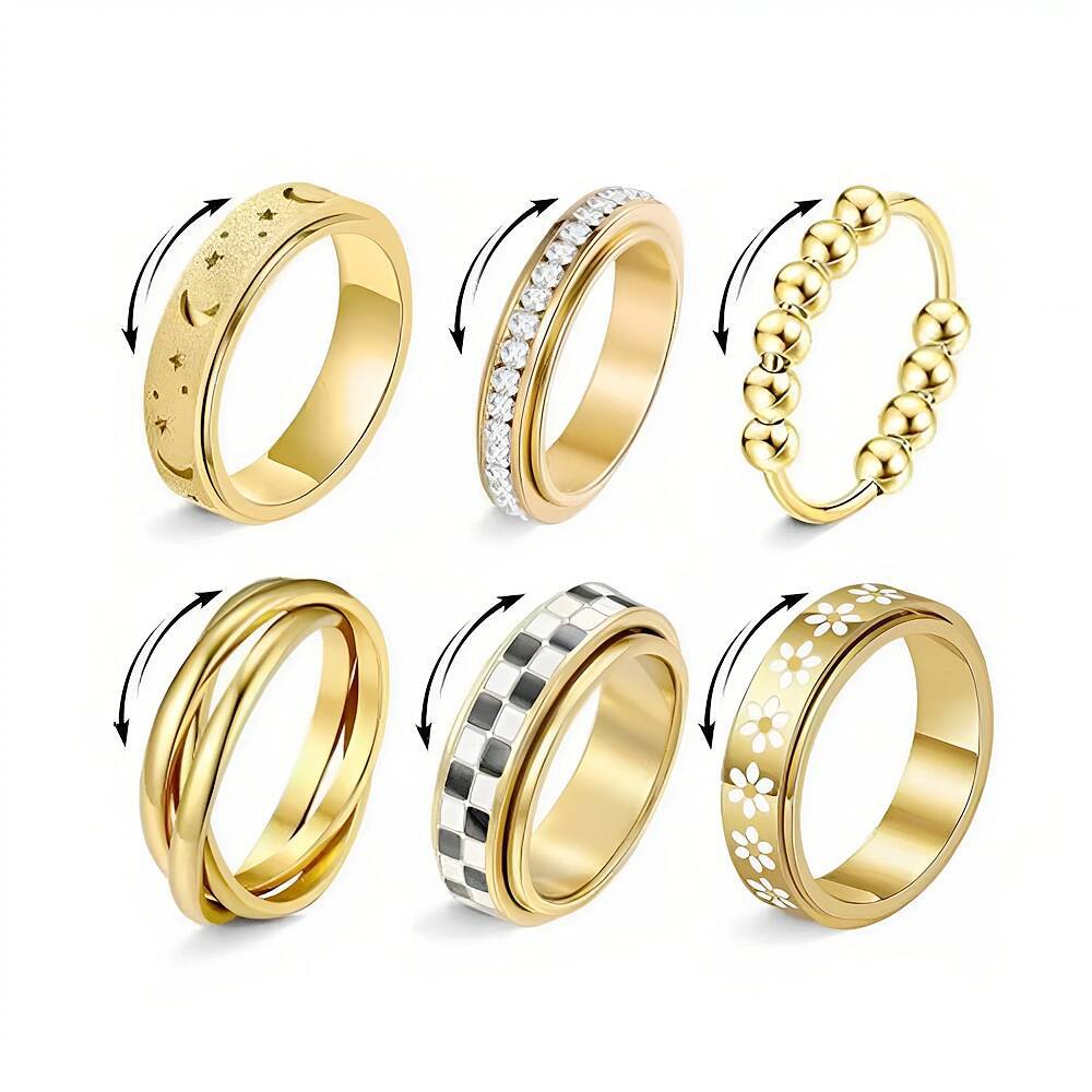 Bague pour homme à motif damier noir et blanc et détails dorés