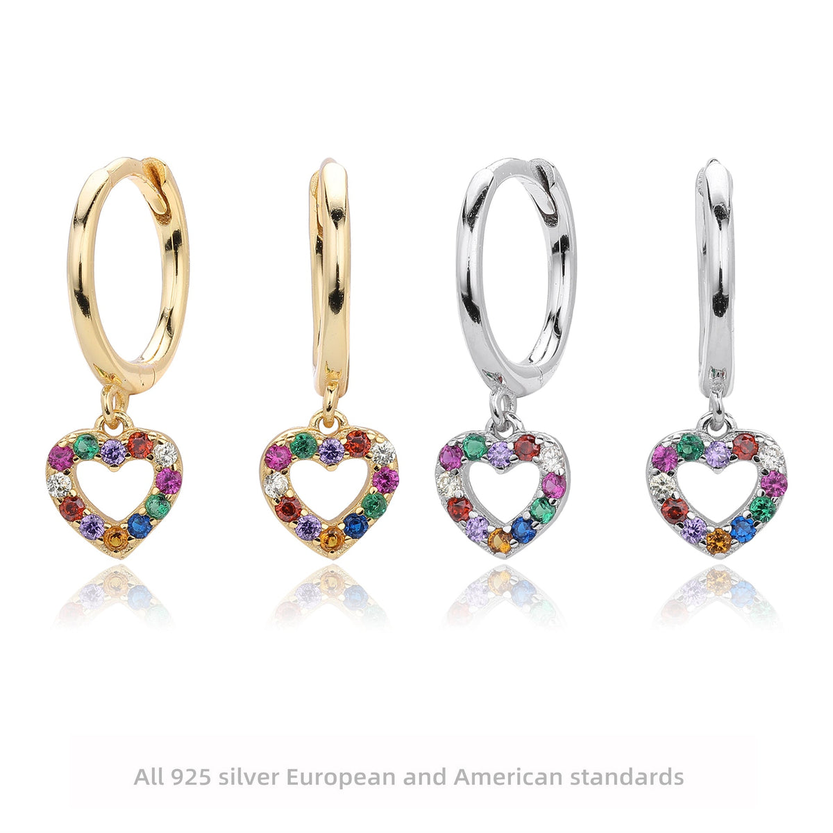 Damen Ohrhänger mit buntem Herzanhänger aus 925 Sterling Silber