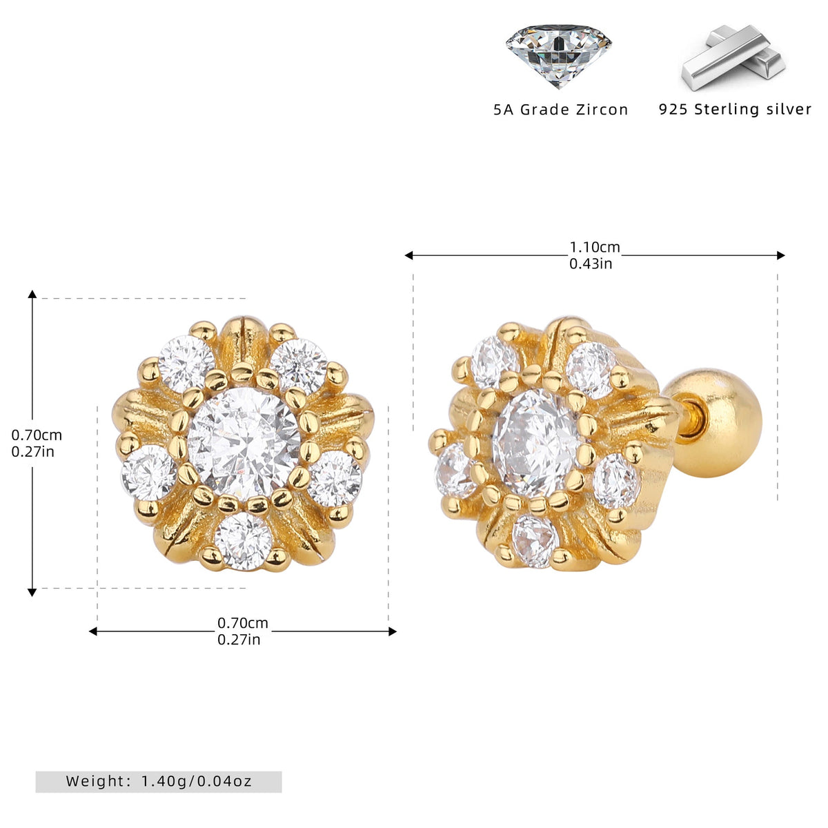 Boucles d'oreilles pour femme avec zircon et argent sterling 925