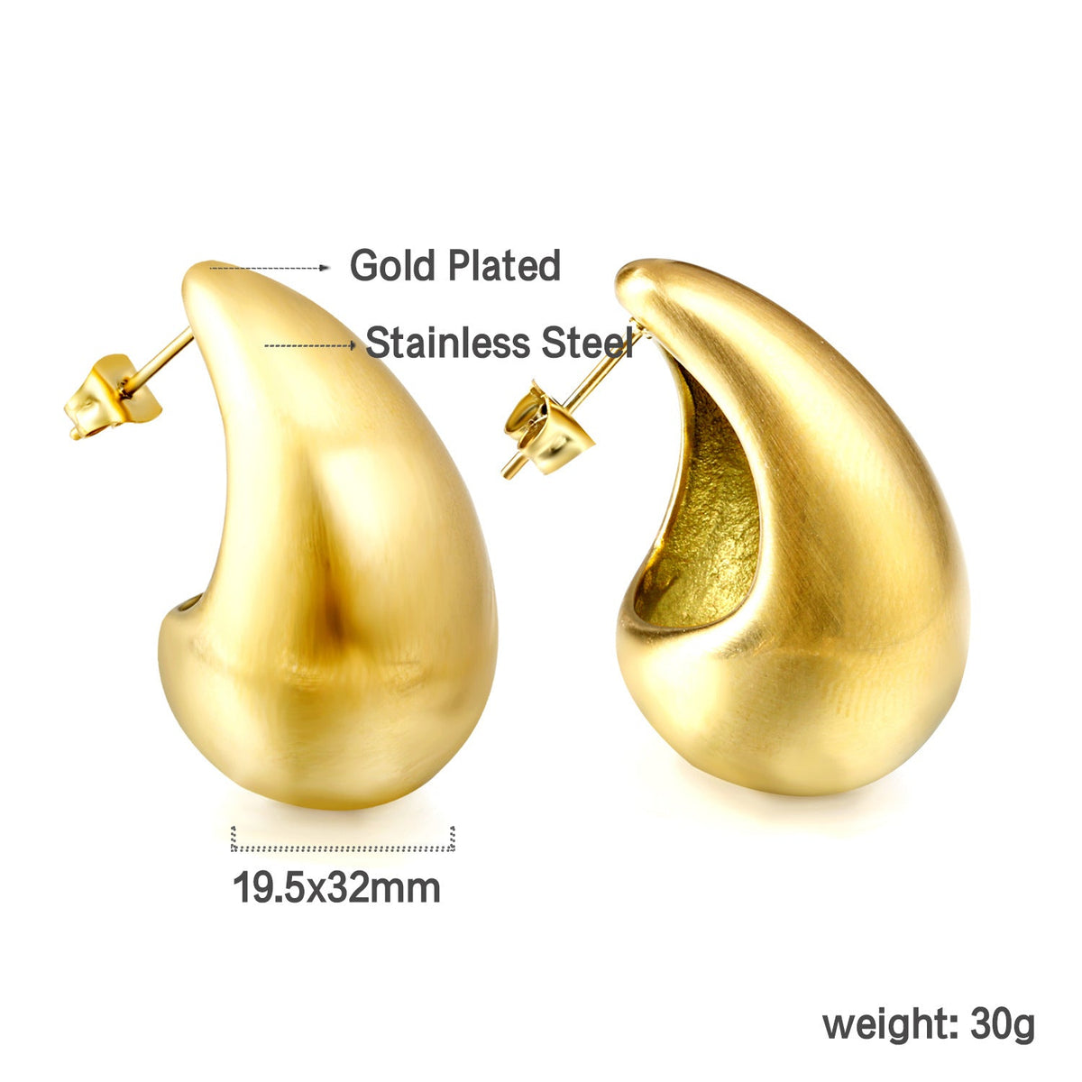 Boucles d'oreilles puces en acier inoxydable motif goutte