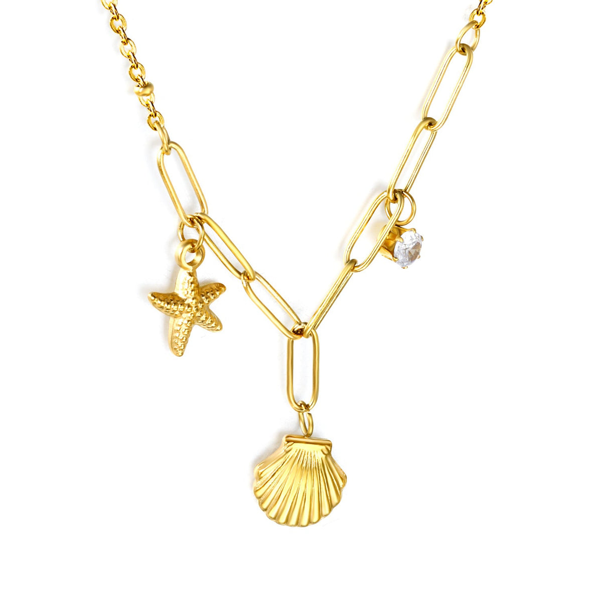 Collier pour femme avec pendentifs coquillage et étoile