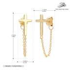 Boucles d'oreilles pour femme motif croix avec chaîne élégante