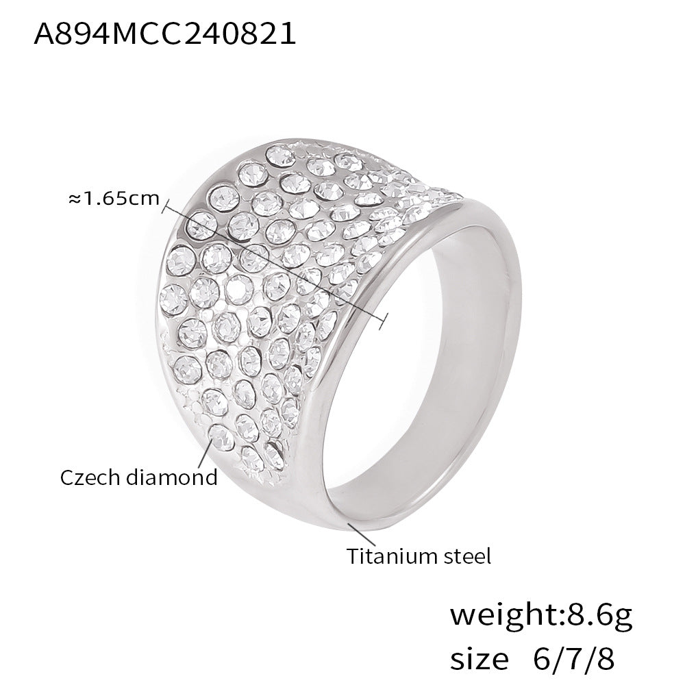 Bague pour femme en acier titane avec diamants tchèques