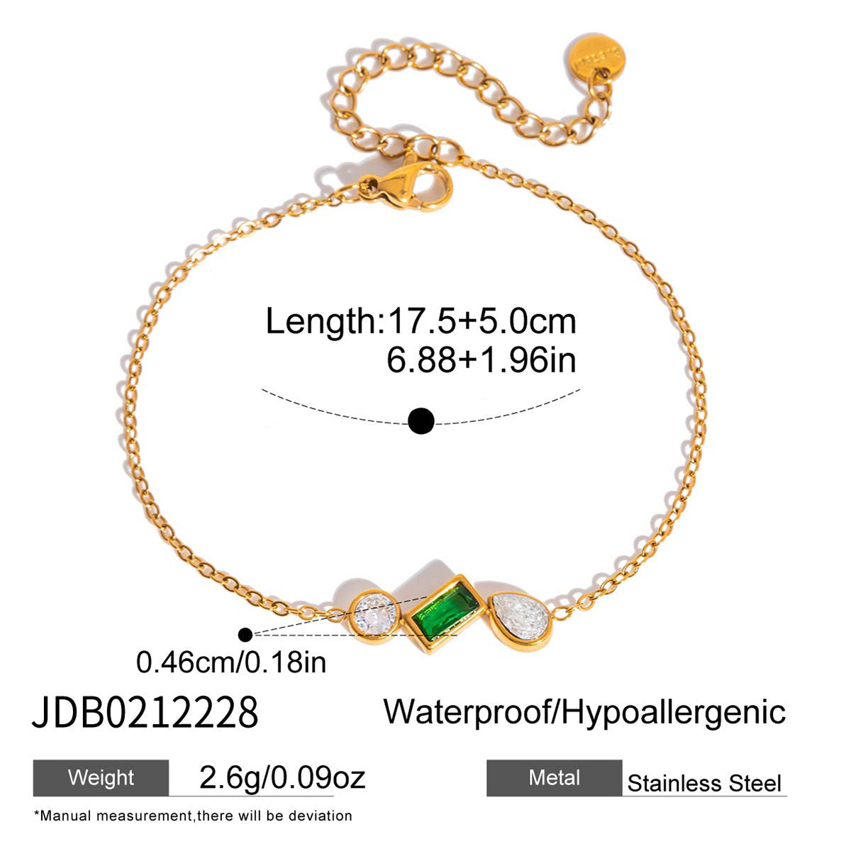 Bracelet pour femme avec pierre précieuse verte et accents en zircone