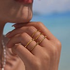 Bague crantée dorée en acier inoxydable pour femme