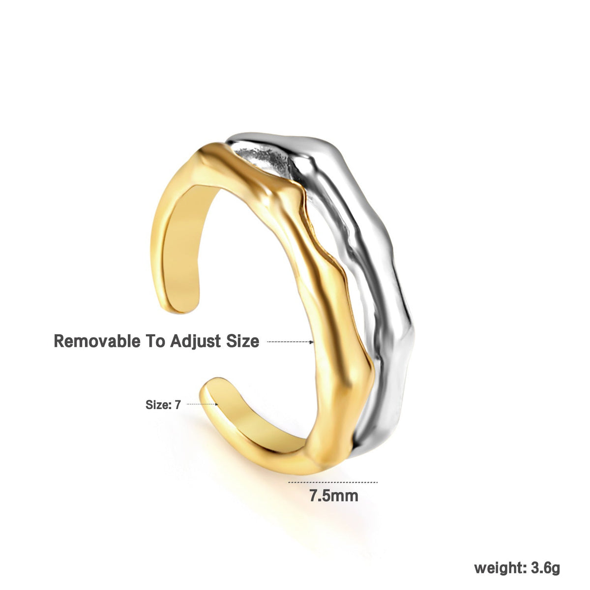 Bague réglable pour femme au design incurvé élégant