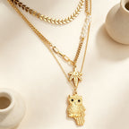 Collier multi-rangs pour femme avec pendentif hibou et détails dorés