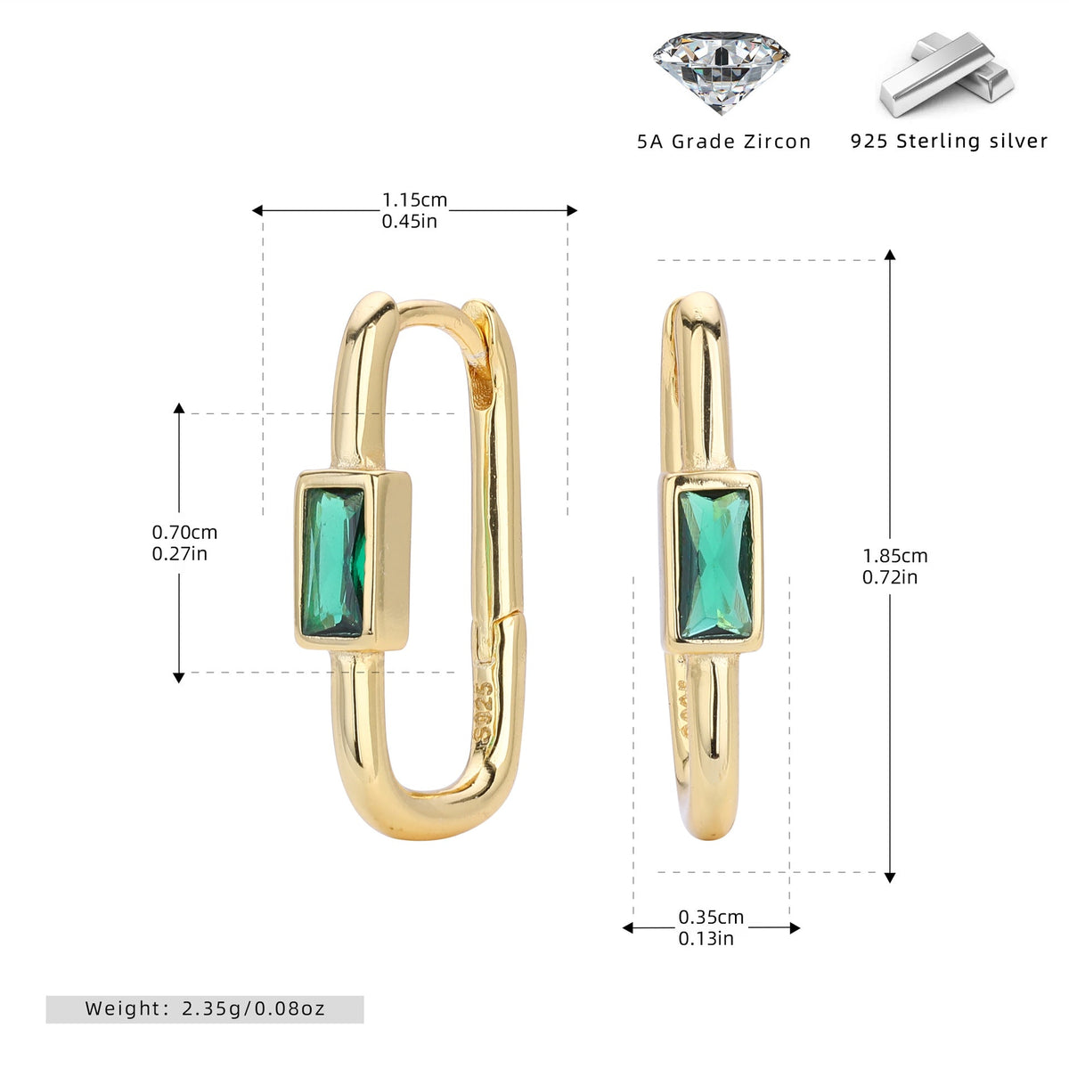 Clous d'oreilles en argent sterling 925 et zircon 5A