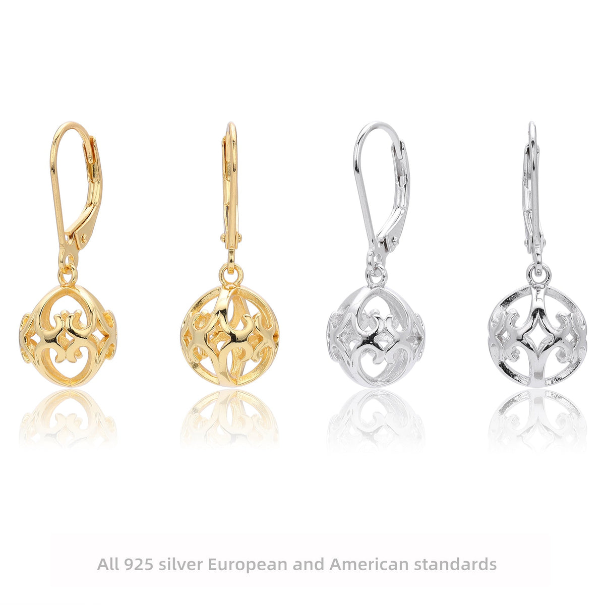 Boucles d'oreilles pendantes design filigrane en argent sterling 925