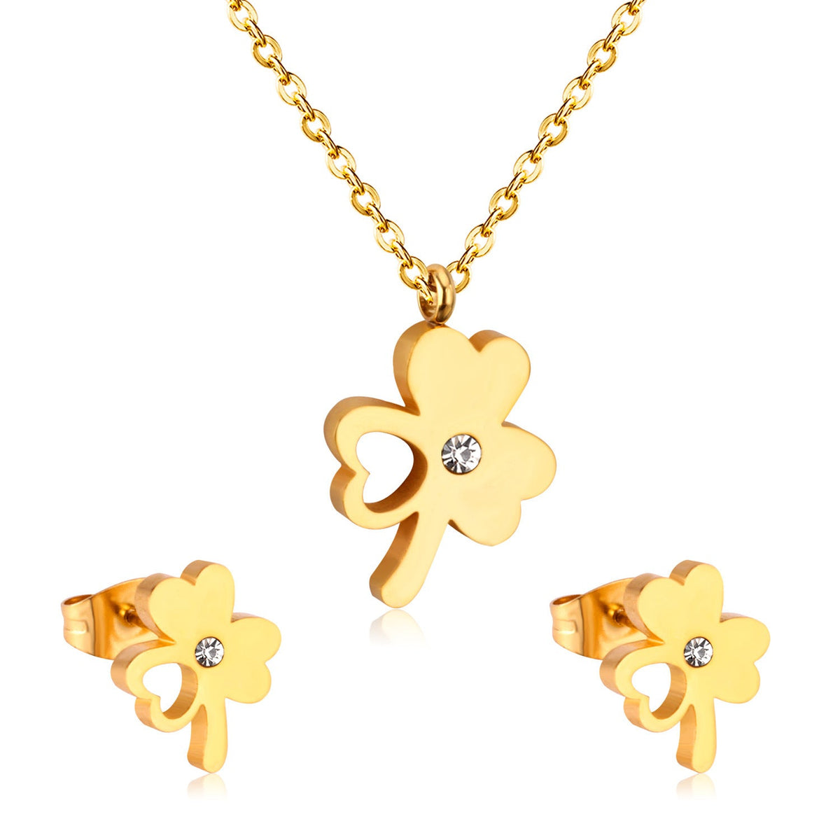 Parure de bijoux en acier inoxydable doré avec pendentifs cœur