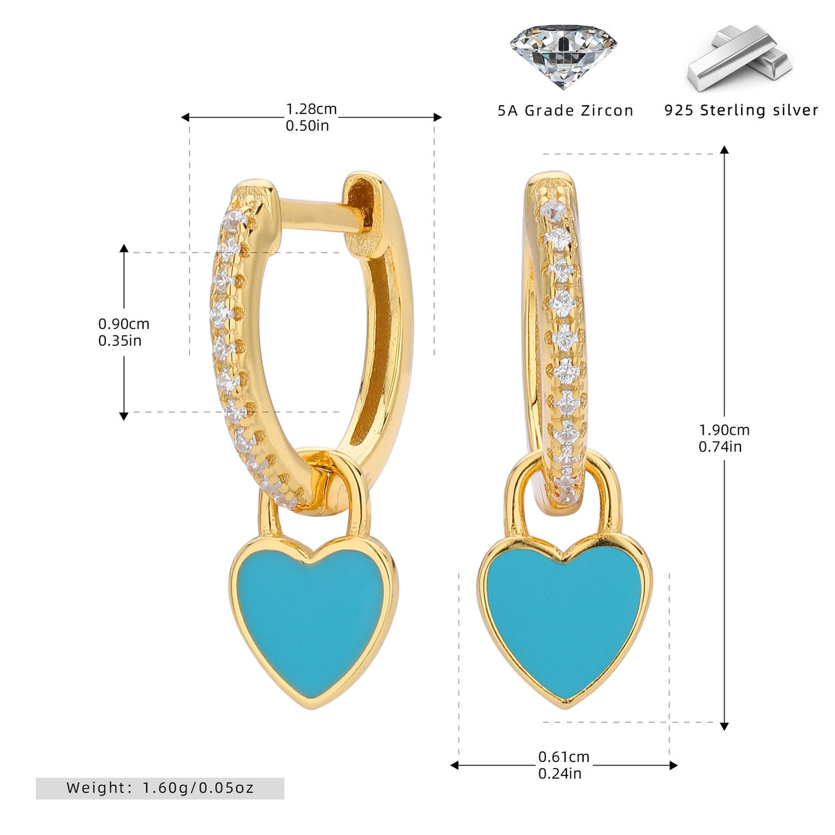 Boucles d'oreilles pendantes cœur en argent sterling 925