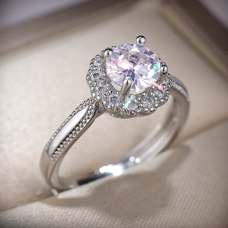 Bague fleur pour femme avec zircons étincelants
