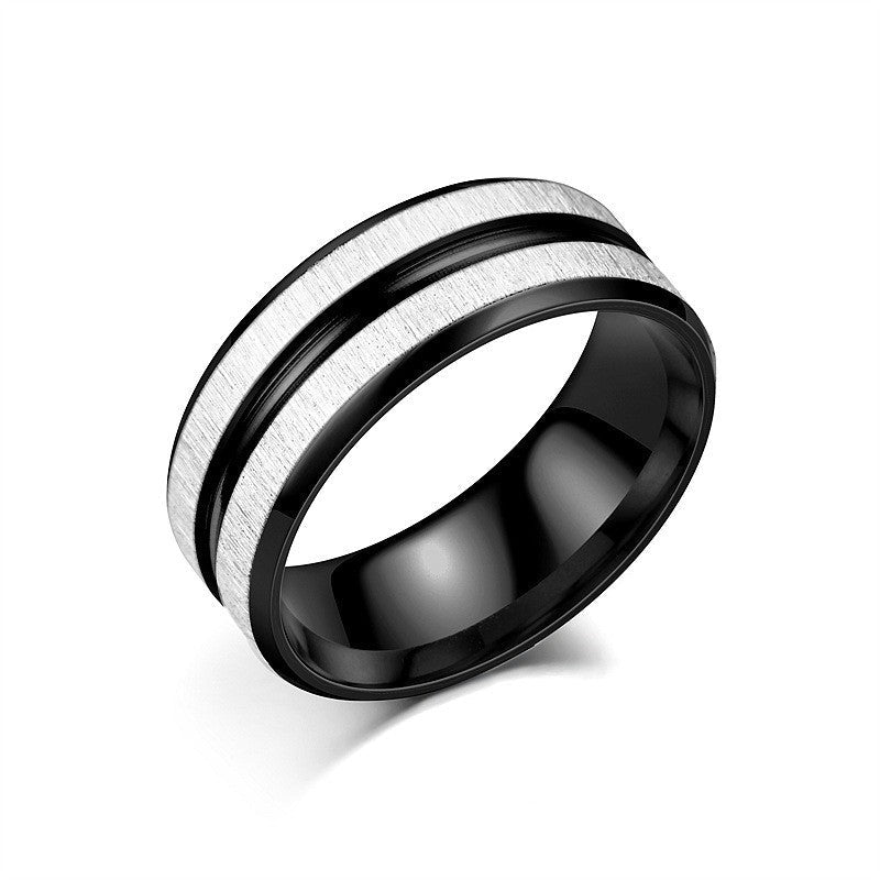 Bague pour homme en acier inoxydable brossé avec accent noir