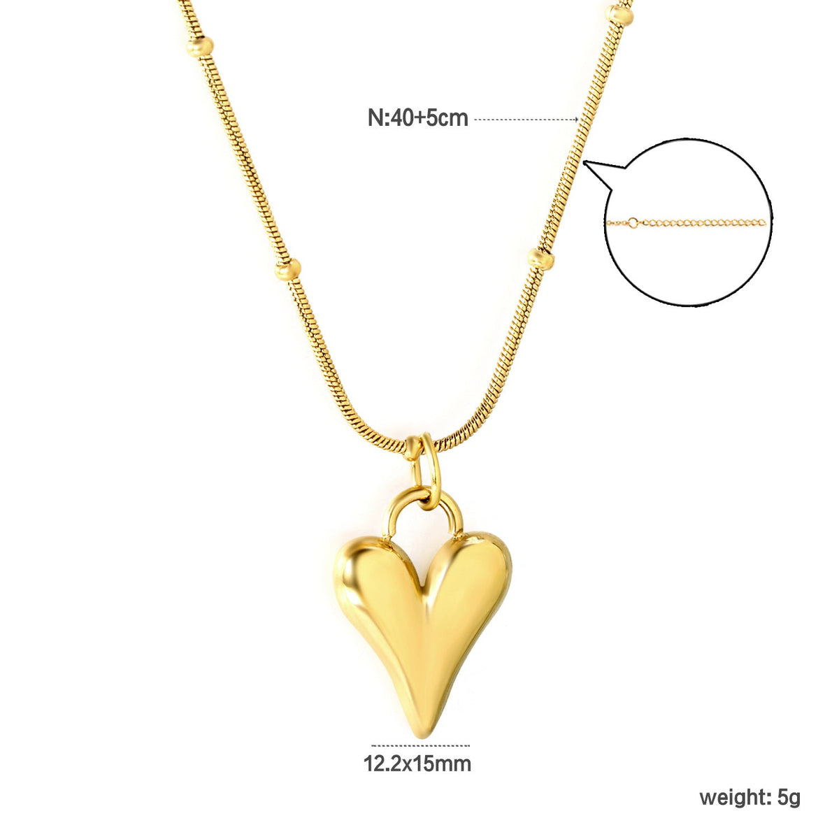 Collier pour femme avec pendentif cœur et fermoir réglable