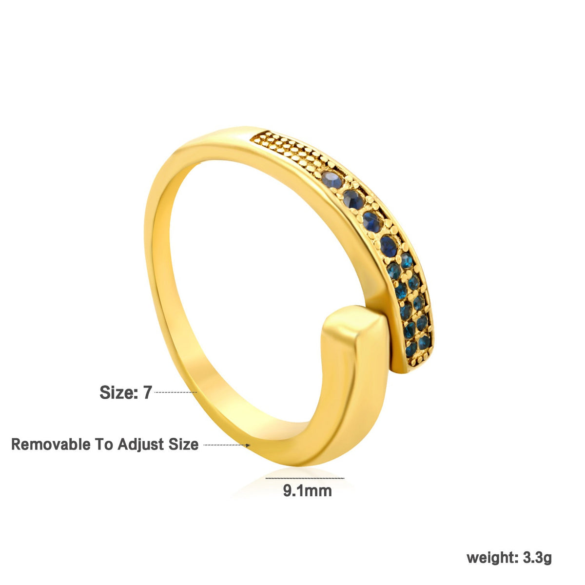 Bague réglable pour femme avec zircons et accents verts
