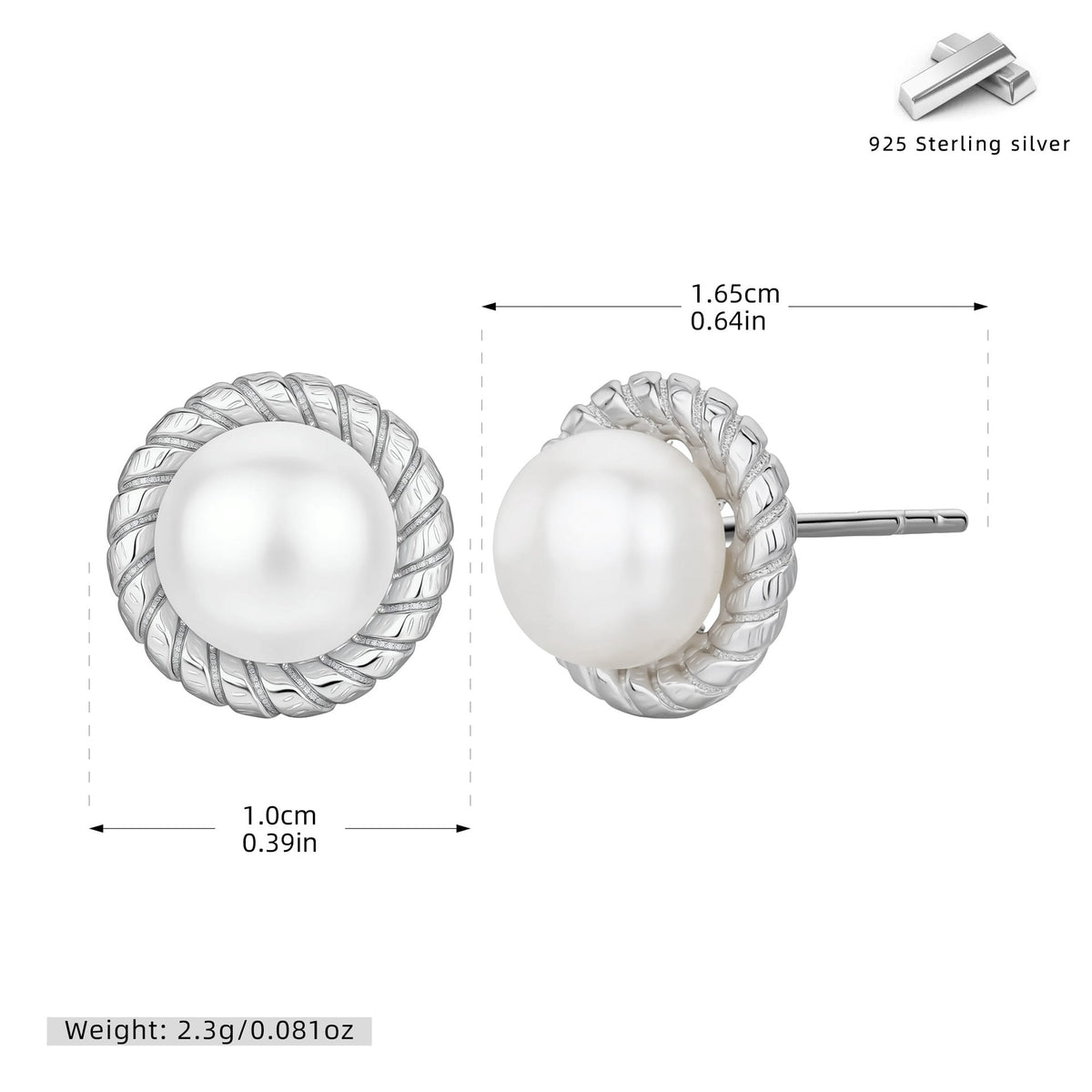 Boucles d'oreilles puces avec perle et motif tressé en argent 925