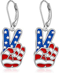 Boucles d'oreilles pendantes patriotiques signe de paix en émail avec fermoir à levier