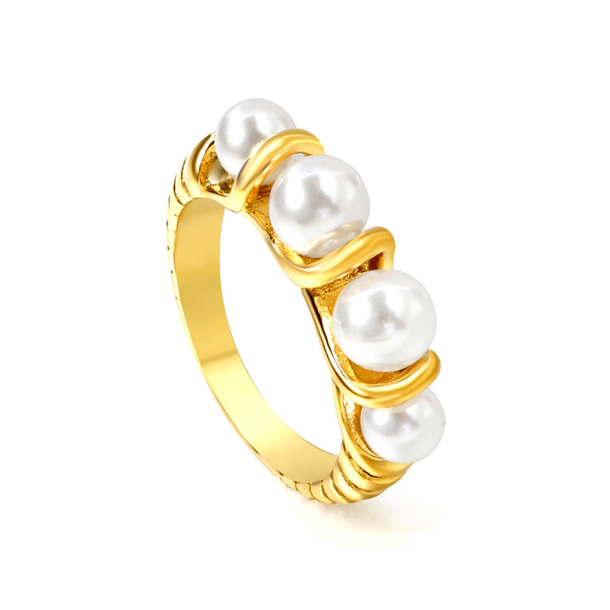 Bague pour femme en acier inoxydable doré avec perle, ajustable