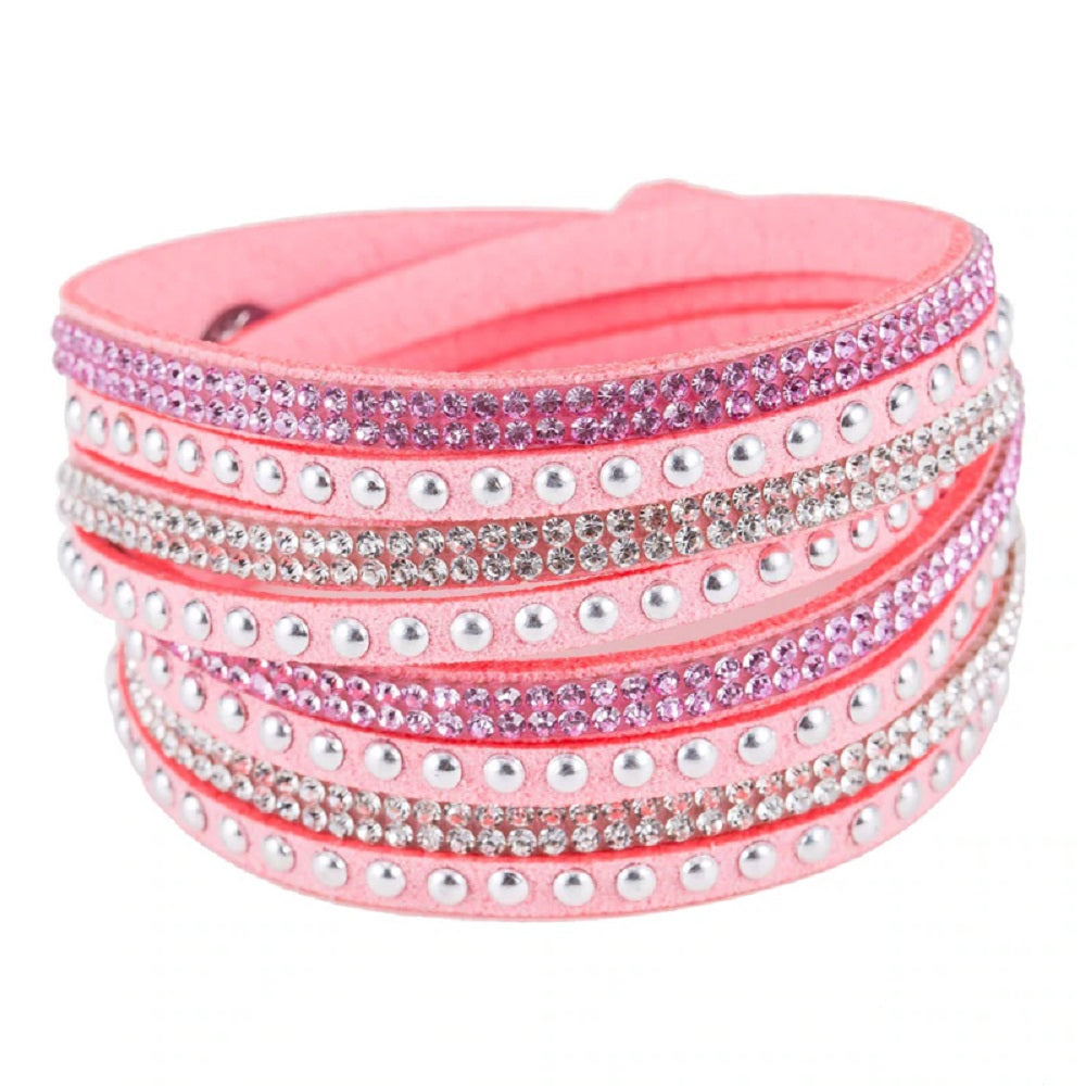 Bracelet manchette unisexe en cuir à strass réglable