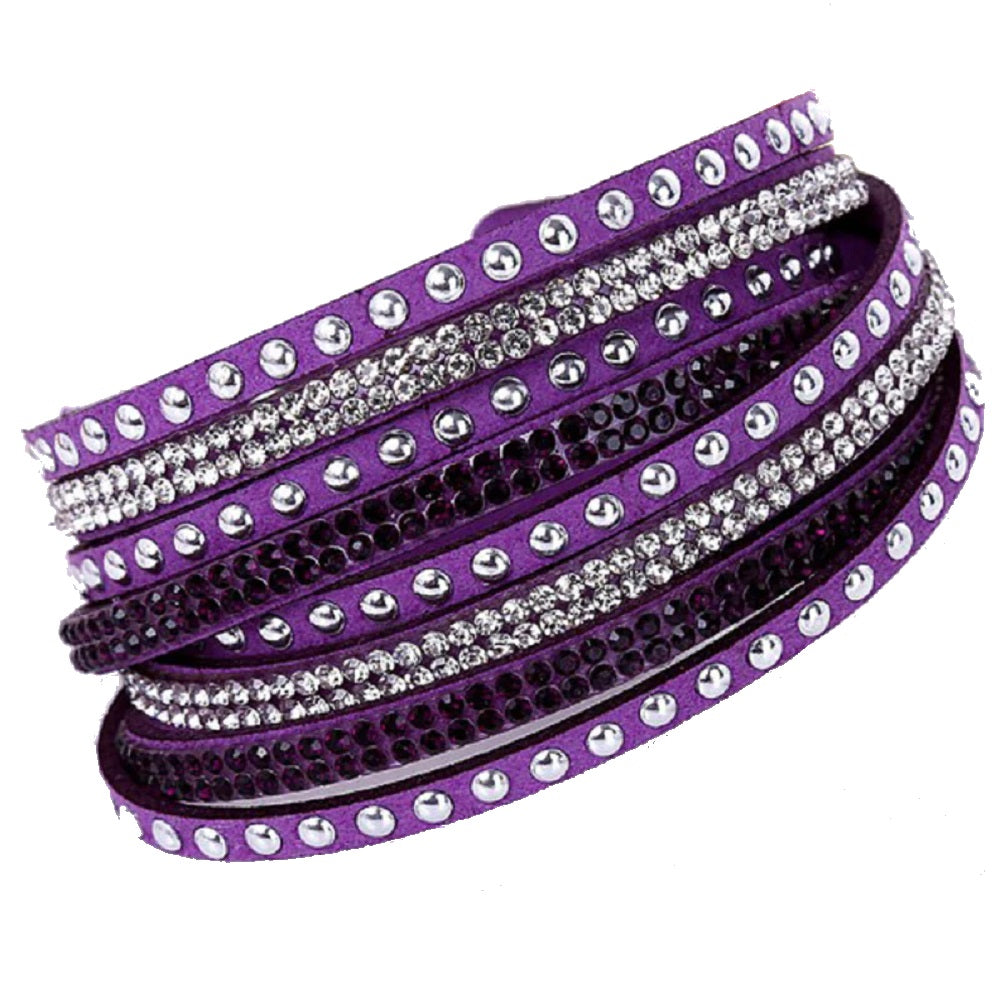 Bracelet manchette unisexe en cuir à strass réglable