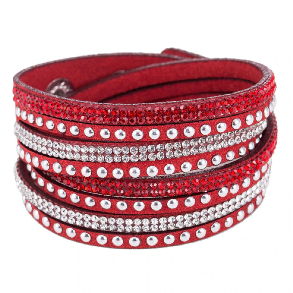 Bracelet manchette unisexe en cuir à strass réglable