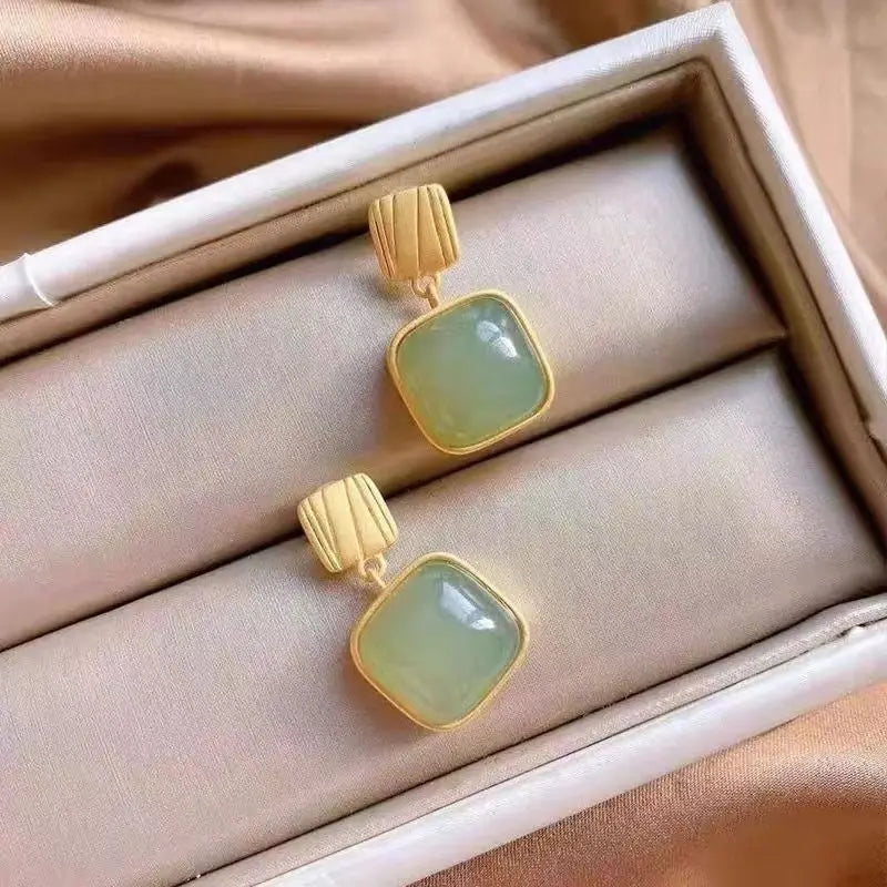 Boucles d'oreilles carrées géométriques en jade