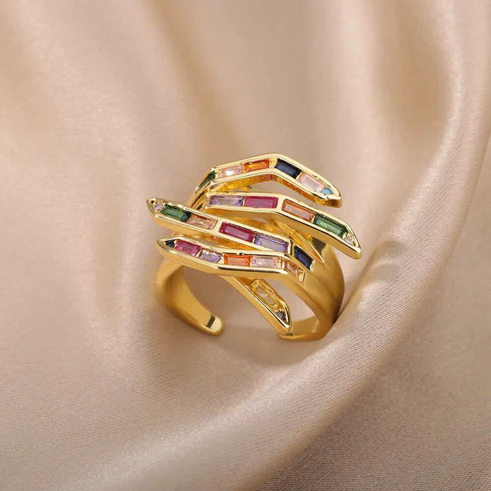 Bague géométrique à griffes avec zircons