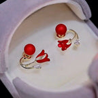 Boucles d'oreilles fleur rouge style coréen en zircon