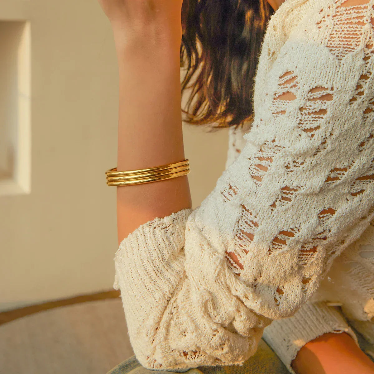 Bracelet jonc triple nervuré 18k