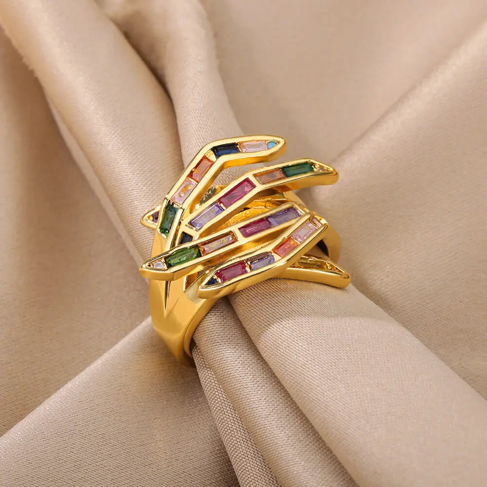 Bague géométrique à griffes avec zircons