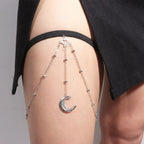 Bijou de cuisse réglable avec pendentif lune et strass