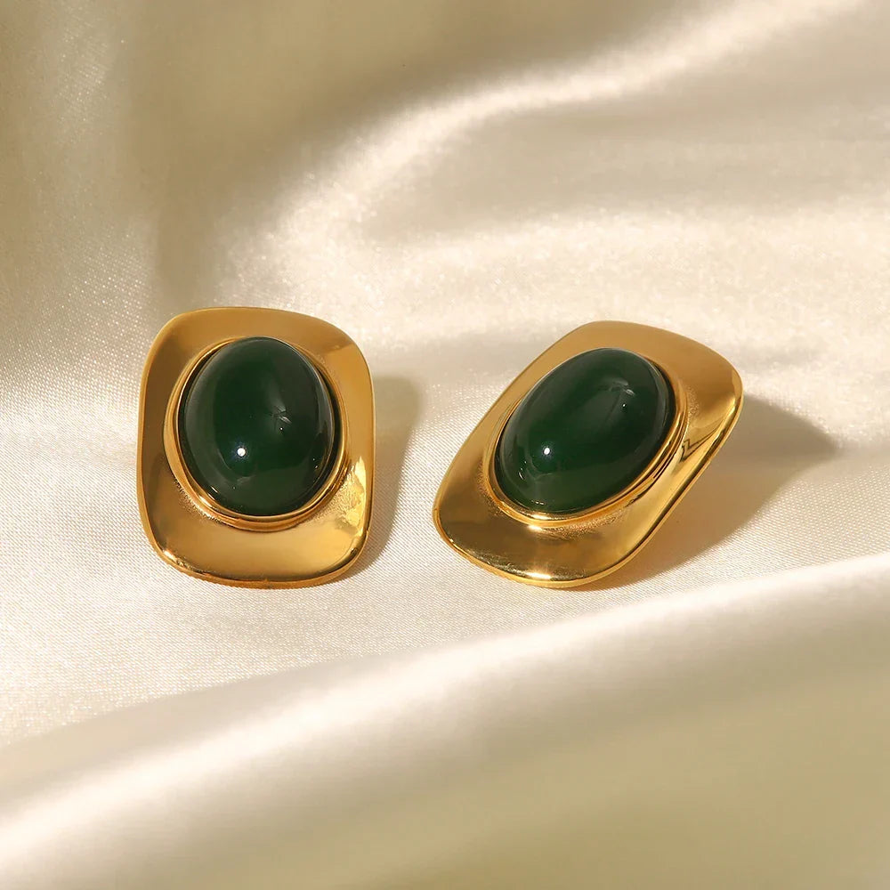 Boucles d'oreilles rectangle opale verte 18k