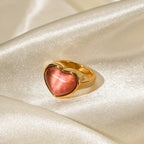 Bague cœur en pierre rose