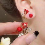 Boucles d'oreilles fleur rouge style coréen en zircon