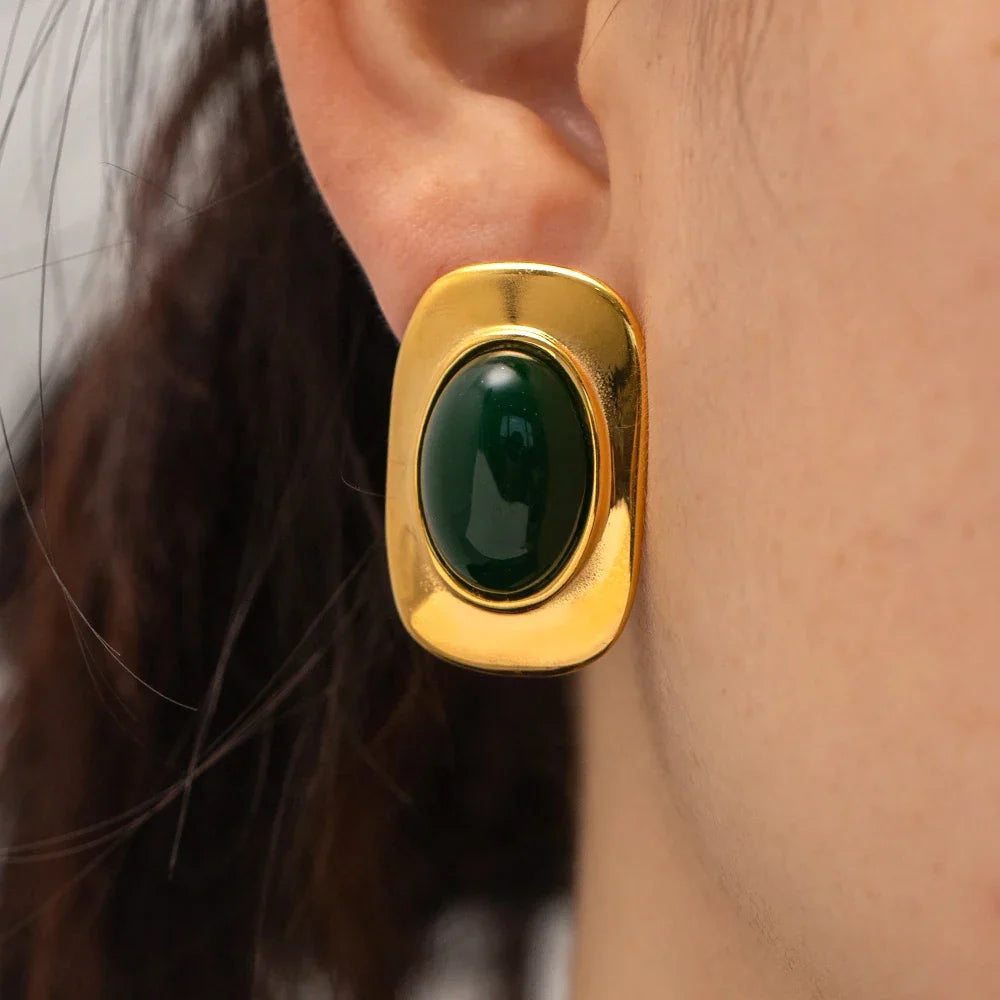 Boucles d'oreilles rectangle opale verte 18k