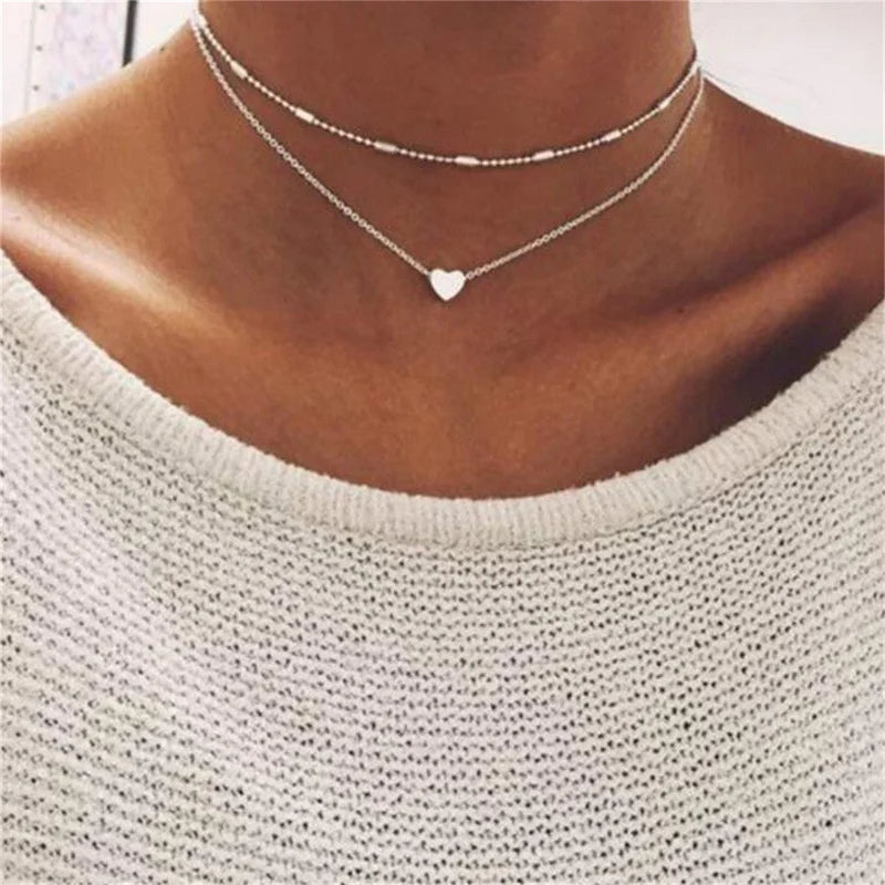 Collier ras-du-cou perles et cœur pour femme