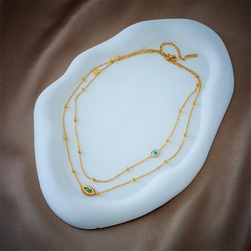 Stack de colliers Dainty Satellite Chain Evil Eye