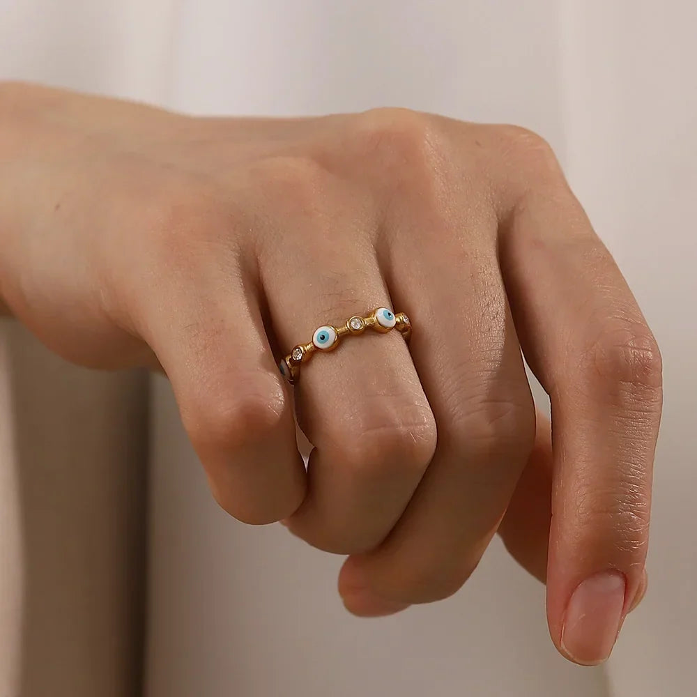 Bague fine ajustable œil porte-bonheur avec diamants