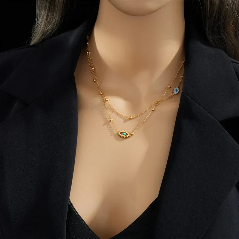 Stack de colliers Dainty Satellite Chain Evil Eye