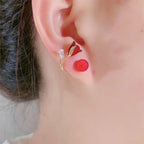 Boucles d'oreilles fleur rouge style coréen en zircon