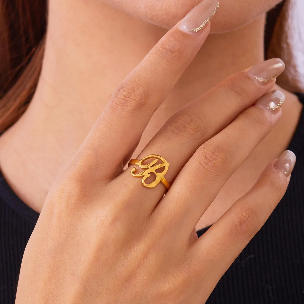 Bague ajustable initiale cursive