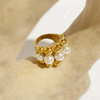 Bague large plaquée or 18k avec perles