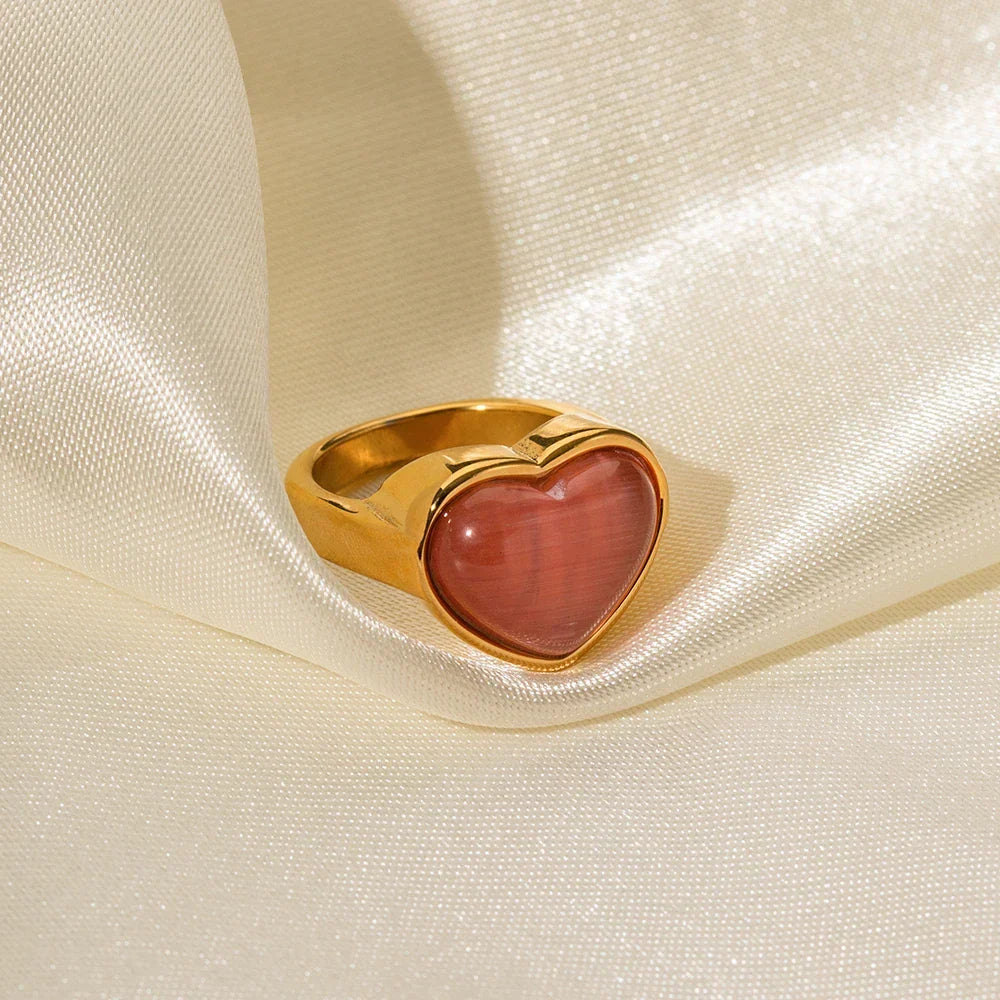 Bague cœur en pierre rose