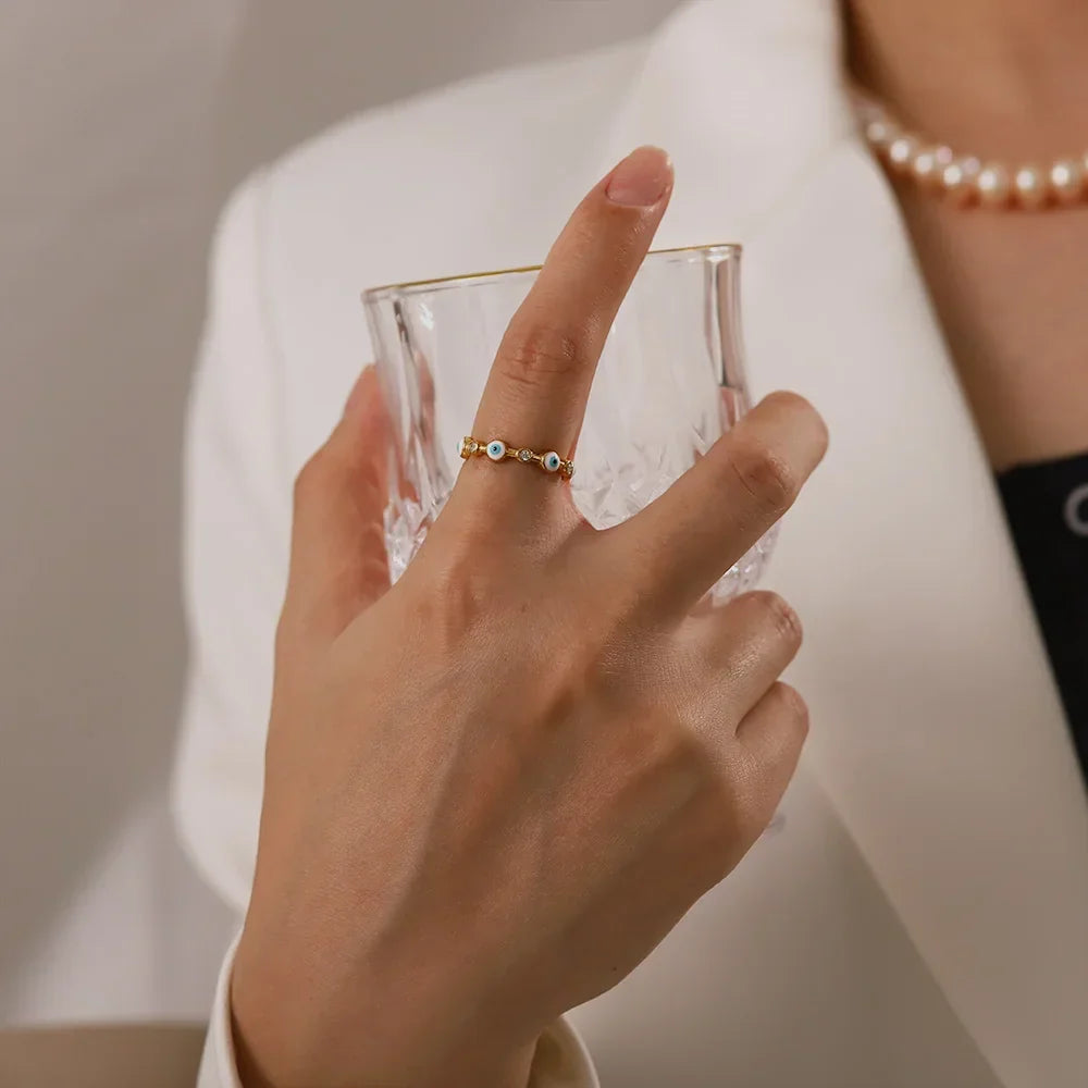 Bague fine ajustable œil porte-bonheur avec diamants
