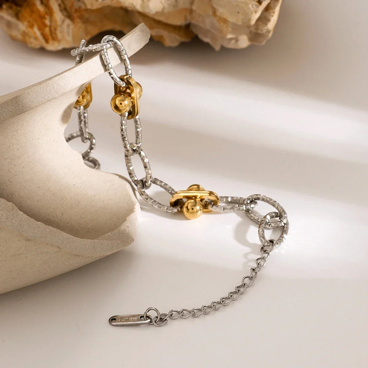 Bracelet élégant bicolore en argent texturé