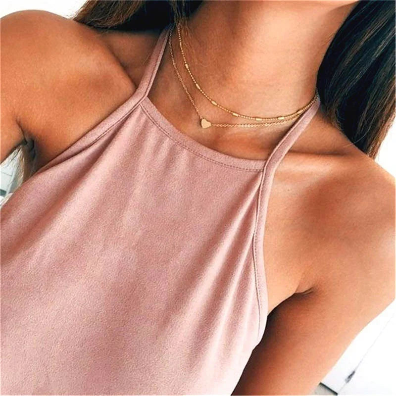 Collier ras-du-cou perles et cœur pour femme